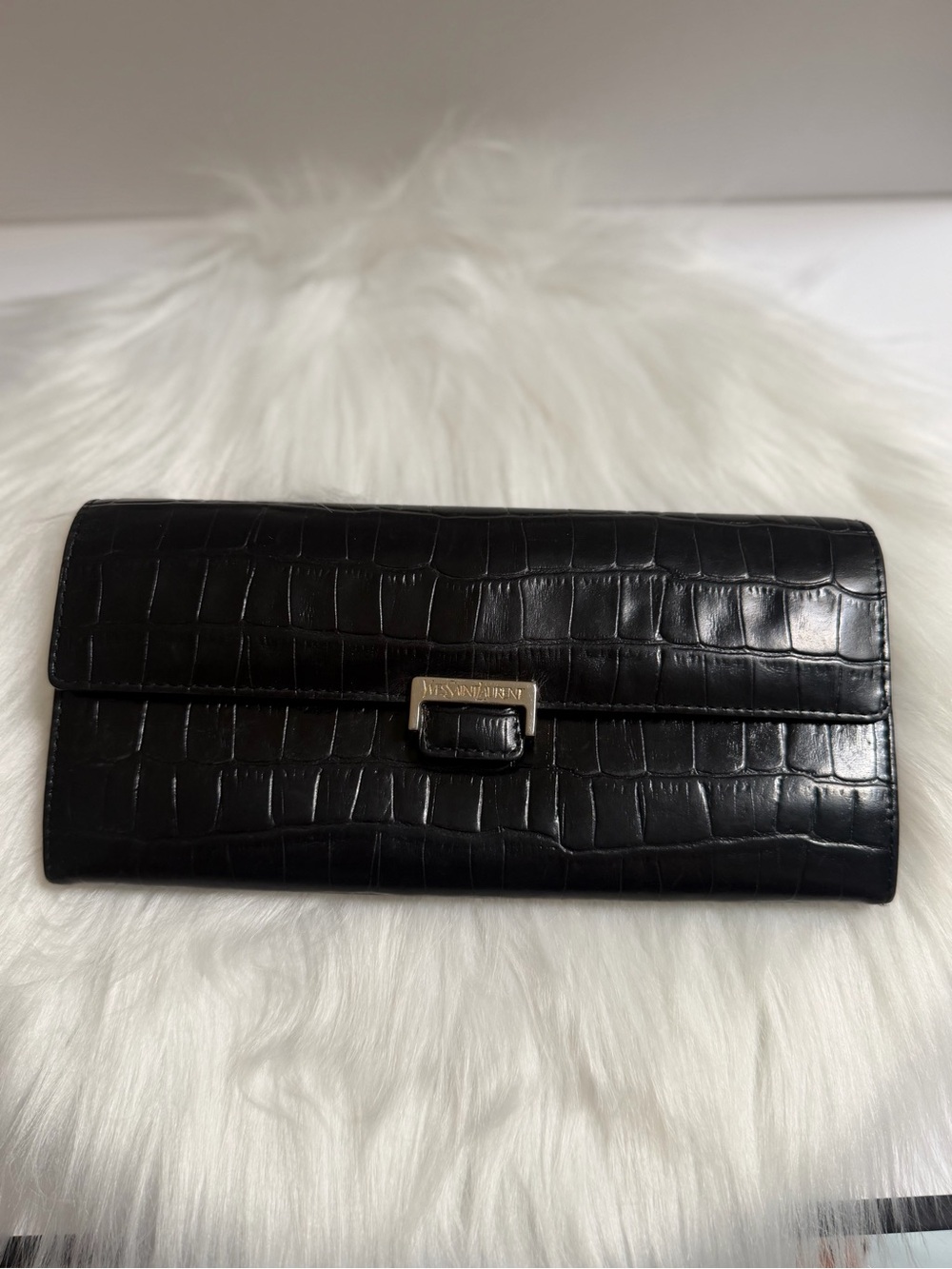 Yves Saint Laurent black crocodile leather long wallet - Picture 1 of 9